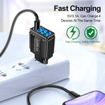 ที่ชาร์จโทรศัพท์ 4 พอร์ต USB ชาร์จเร็ว 5.1A QC3.0, ปลั๊ก EU, ปลั๊ก US, ปลั๊ก UK