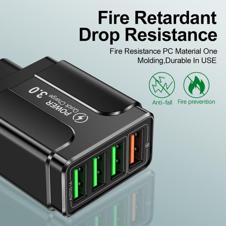 ที่ชาร์จโทรศัพท์ 4 พอร์ต USB ชาร์จเร็ว 5.1A QC3.0, ปลั๊ก EU, ปลั๊ก US, ปลั๊ก UK