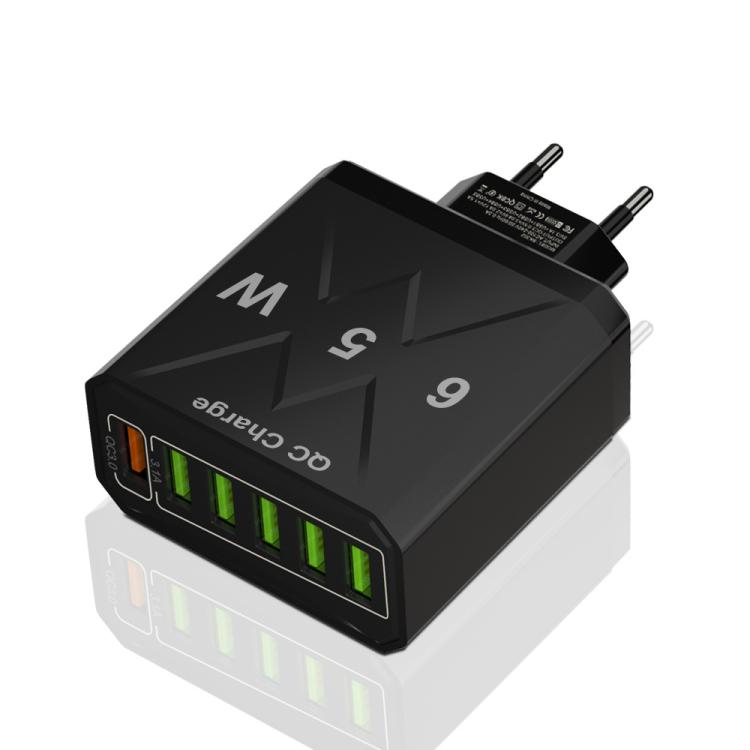 65W 6USB Ports QC3.0 Fast Charging Cell Phone Charger, EU Plug (Black), EU Plug (White), US Plug (Black), US Plug (White), UK Plug (Black), UK Plug (White)