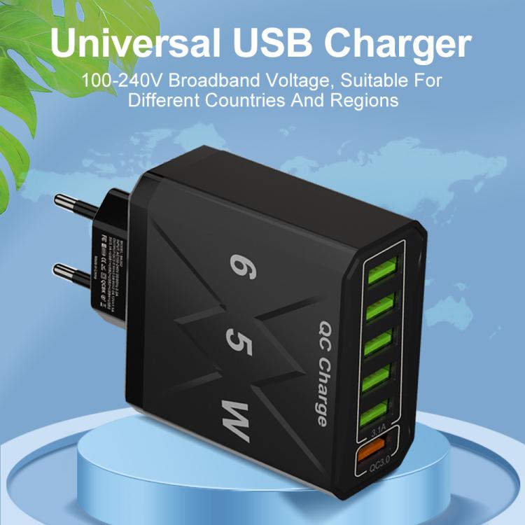 65W 6USB Ports QC3.0 Fast Charging Cell Phone Charger, EU Plug (Black), EU Plug (White), US Plug (Black), US Plug (White), UK Plug (Black), UK Plug (White)