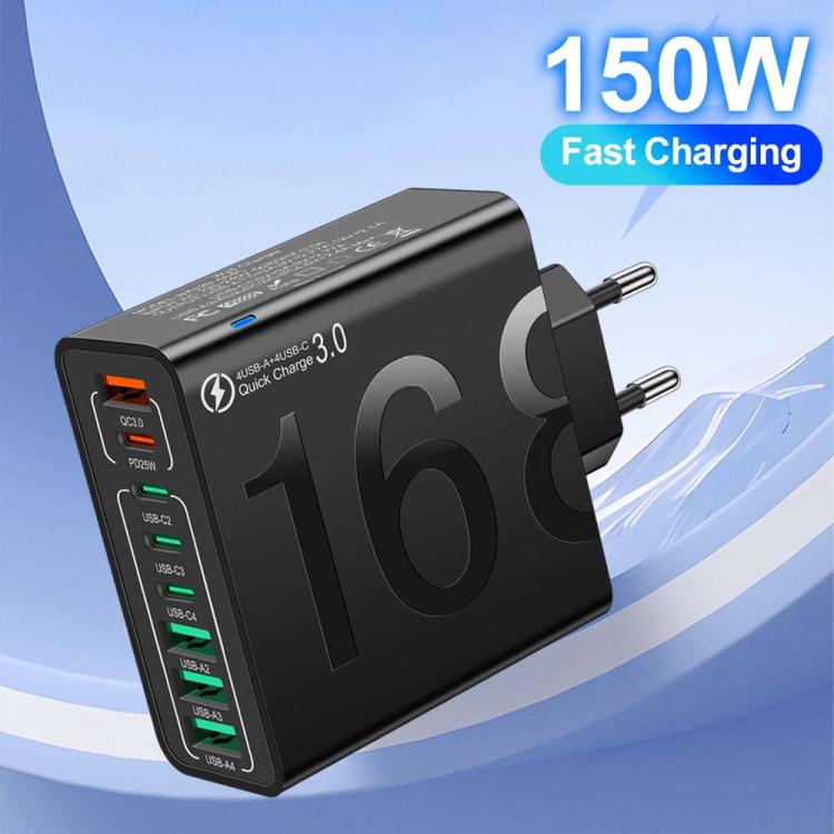 ที่ชาร์จโทรศัพท์ 8 พอร์ต 150W 4USB+4Type-C ชาร์จเร็ว QC3.0, ปลั๊ก EU (สีดำ), ปลั๊ก EU (สีขาว), ปลั๊ก EU (สีเหลือง), ปลั๊ก US (สีดำ), ปลั๊ก US (สีขาว), ปลั๊ก US (สีเหลือง), ปลั๊ก UK (สีดำ), ปลั๊ก UK (สีขาว), ปลั๊ก UK (สีเหลือง)
