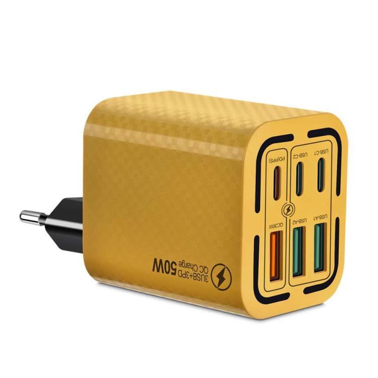 50W 3USB+3Type-C 6 Ports Fast Charging Cell Phone Charger, EU Plug (Black), EU Plug (White), EU Plug (Yellow), US Plug (Black), US Plug (White), US Plug (Yellow), UK Plug (Black), UK Plug (White), UK Plug (Yellow)