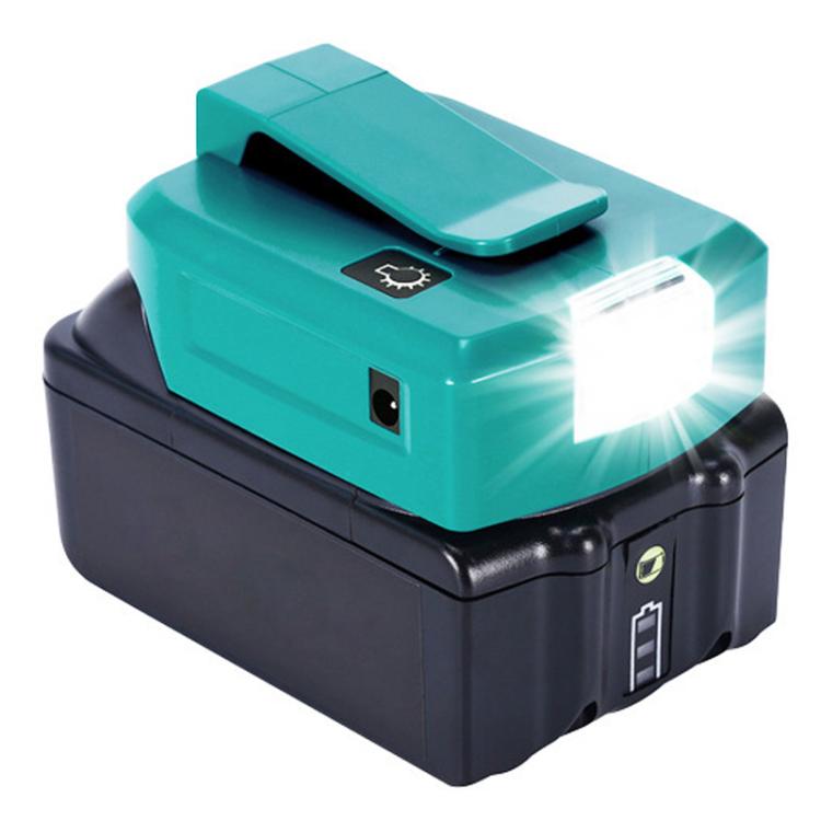 อะแดปเตอร์แบตเตอรี่ลิเธียม Makita 14.4V/18V พร้อมไฟ LED, USB คู่ + DC