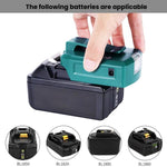 อะแดปเตอร์แบตเตอรี่ลิเธียม Makita 14.4V/18V พร้อมไฟ LED, USB คู่ + DC