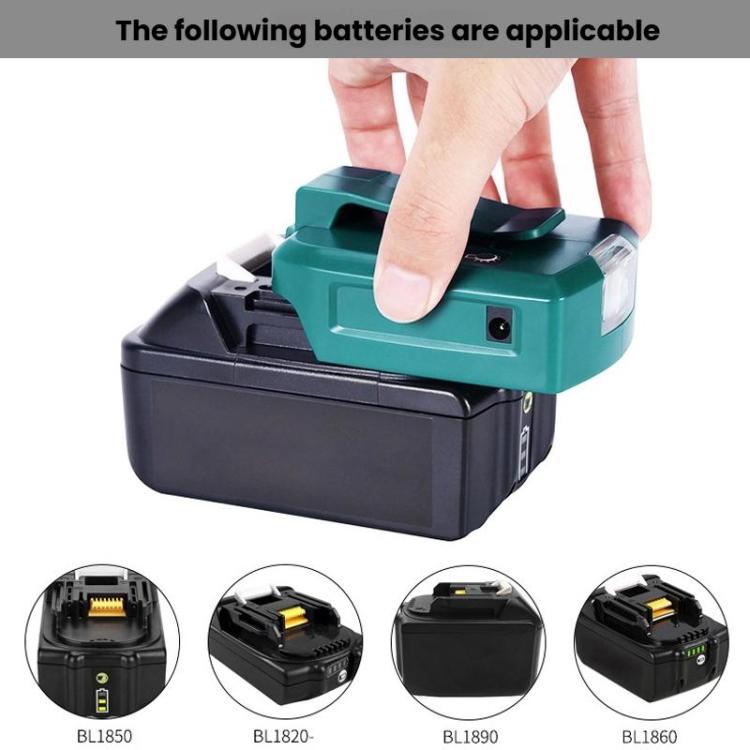 อะแดปเตอร์แบตเตอรี่ลิเธียม Makita 14.4V/18V พร้อมไฟ LED, USB คู่ + DC