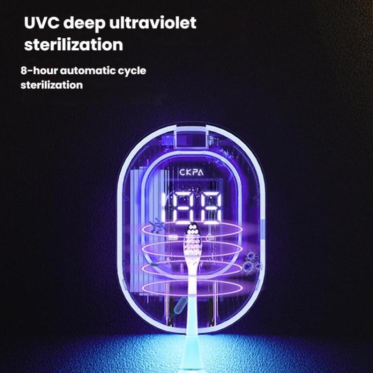 เครื่องฆ่าเชื้อแปรงสีฟัน UV ชาร์จไฟได้ CKPA พร้อมที่วางและจอแสดงผลอัจฉริยะ ติดตั้งแบบไม่ต้องเจาะสำหรับแปรงสีฟันไฟฟ้า
