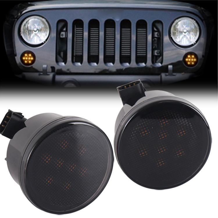 2pcs For Wrangler Plum Blossom-Shaped Yellow LED Car Lights Car Modified Grille Turn Signal Lights, With Aperture, Without Aperture