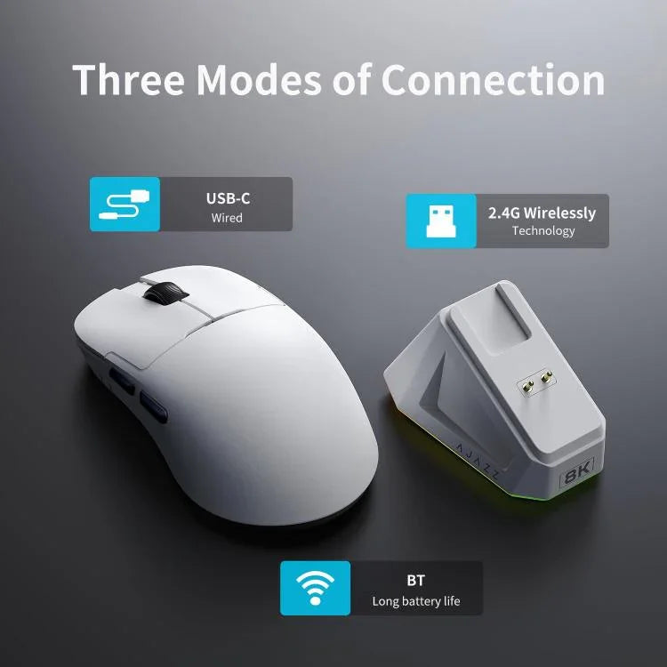 Ajazz AJ159PRO เมาส์เกมมิ่งแบบมีสาย / 2.4G / บลูทูธ โหมดสามแบบ พร้อมฐานชาร์จแม่เหล็ก
