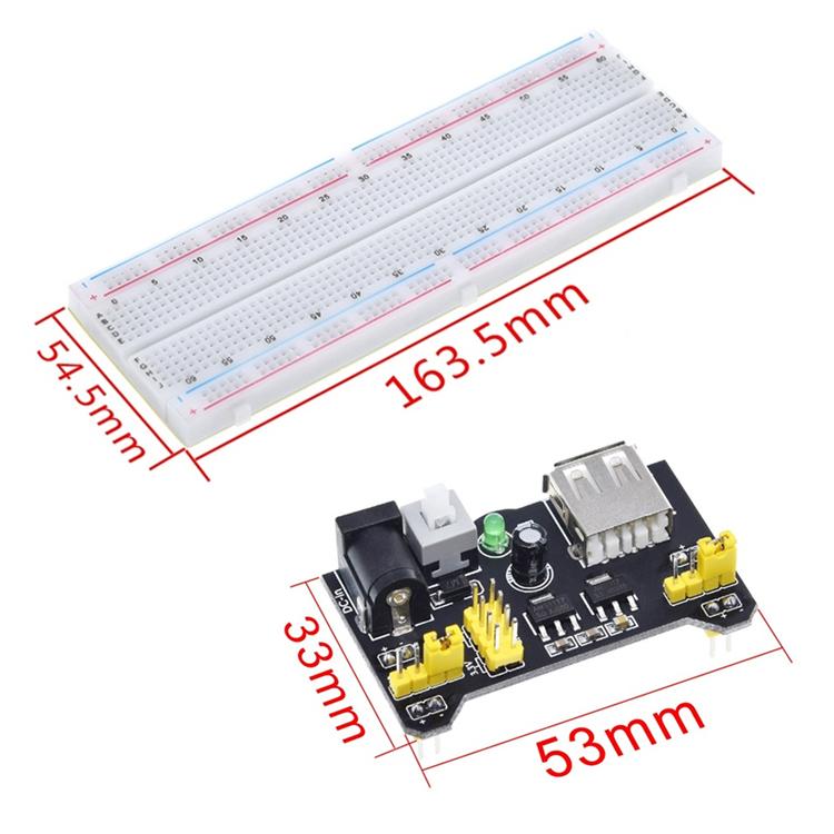 MB-102 แผงทดลองวงจร 830 รู พร้อมโมดูลจ่ายไฟและสาย Breadboard 65 เส้น