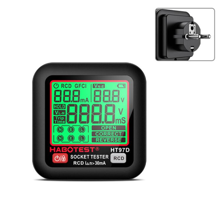 HABOTEST ปลั๊กทดสอบไฟฟ้าอัจฉริยะแสดงผลดิจิทัล, HT97B ปลั๊ก US, HT97D ปลั๊ก EU, HT97E ปลั๊ก UK