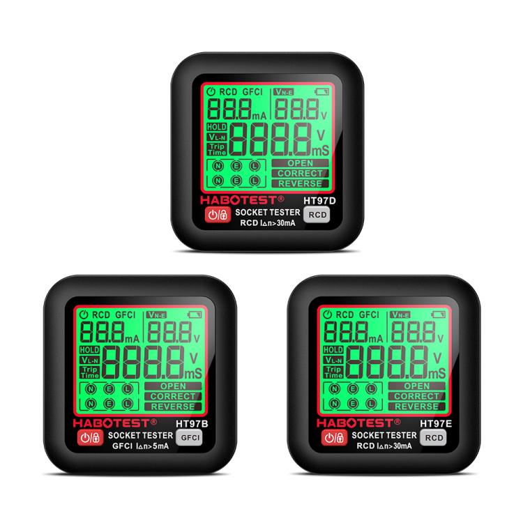 HABOTEST ปลั๊กทดสอบไฟฟ้าอัจฉริยะแสดงผลดิจิทัล, HT97B ปลั๊ก US, HT97D ปลั๊ก EU, HT97E ปลั๊ก UK
