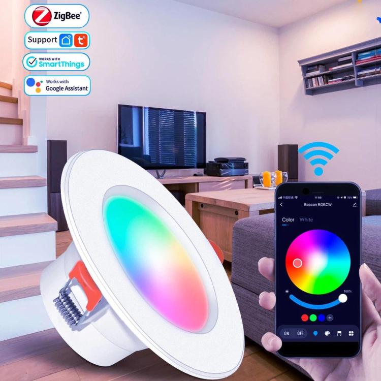 ไฟดาวน์ไลท์ LED ฝังฝ้ารองรับ Tuya Zigbee RGB+CW+WW ปรับความสว่างได้, 7W 3.5 นิ้ว, 10W 4 นิ้ว, 15W นิ้ว
