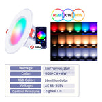 ไฟดาวน์ไลท์ LED ฝังฝ้ารองรับ Tuya Zigbee RGB+CW+WW ปรับความสว่างได้, 7W 3.5 นิ้ว, 10W 4 นิ้ว, 15W นิ้ว