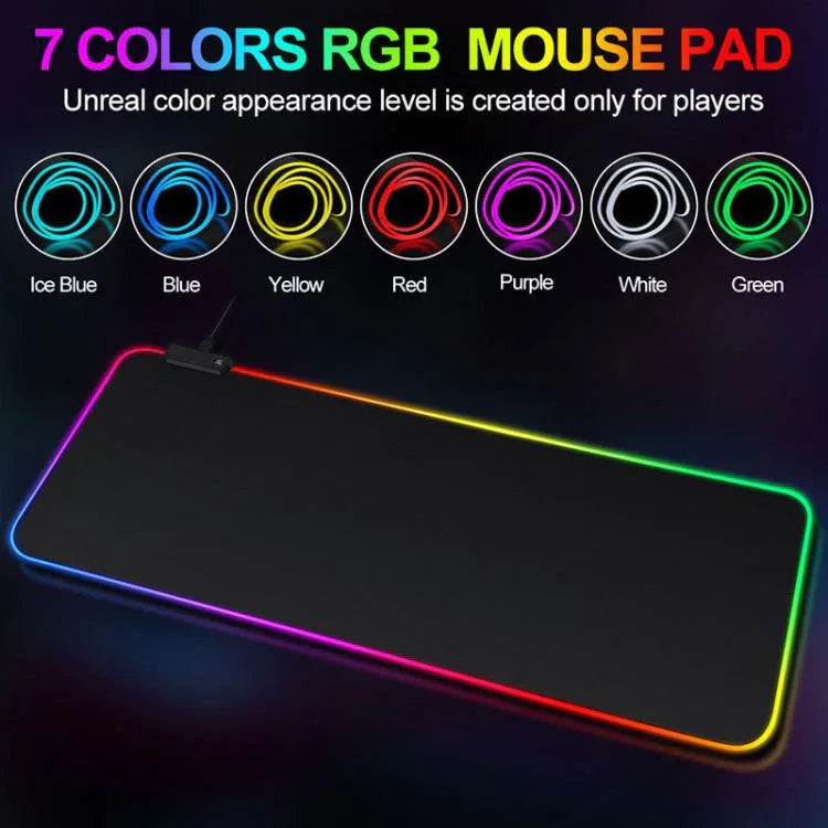 แผ่นรองเมาส์คีย์บอร์ด LED Micro-USB เปล่งแสงไฟ RGB สีสันสดใส ขอบล็อกหนา ขนาด 250x350x3 มม., 250x350x4 มม., 300x800x3 มม., 300x800x4 มม., 400x900x3 มม., 400x900x4 มม.