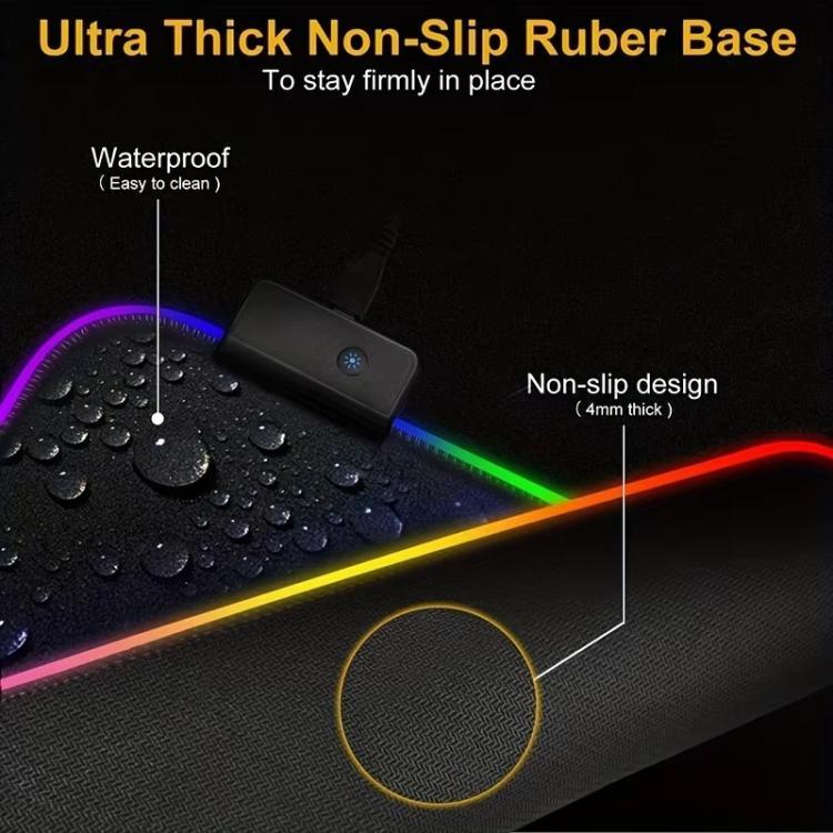 แผ่นรองเมาส์คีย์บอร์ด LED Micro-USB เปล่งแสงไฟ RGB สีสันสดใส ขอบล็อกหนา ขนาด 250x350x3 มม., 250x350x4 มม., 300x800x3 มม., 300x800x4 มม., 400x900x3 มม., 400x900x4 มม.