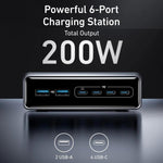 Prime ที่ชาร์จตั้งโต๊ะ Gallium Nitride 200W 4 Type-C+2 USB 6 พอร์ต, ปลั๊ก US, A2683