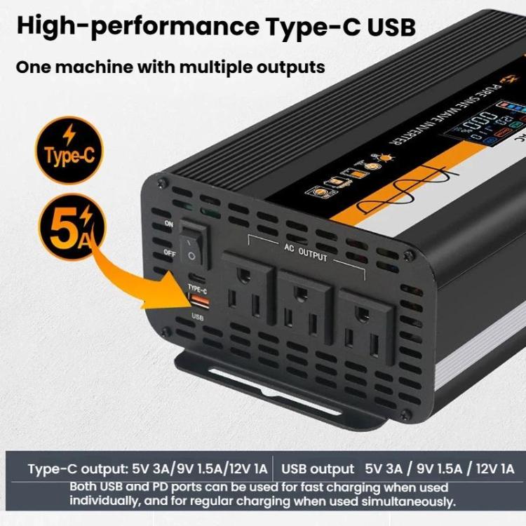 XUYUAN 12V / 24V To 110V Pure Sine Wave Inverter Power Inverter US Plug, 800W Black, 1400W Black, 2000W Black, 3000W Black, 3600W Black, 4000W Black, 800W Red, 1400W Red, 2000W Red, 3000W Red