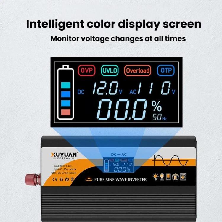 XUYUAN 12V / 24V To 110V Pure Sine Wave Inverter Power Inverter US Plug, 800W Black, 1400W Black, 2000W Black, 3000W Black, 3600W Black, 4000W Black, 800W Red, 1400W Red, 2000W Red, 3000W Red