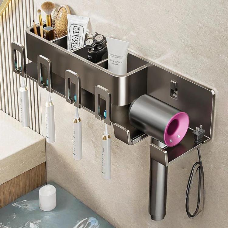 ที่เก็บของในห้องน้ำติดผนัง 3-in-1 แบบไม่ต้องเจาะ ที่วางแปรงสีฟันและไดร์เป่าผม พร้อมชั้นวางในตัว รุ่น 2 คน มีถ้วย, 2 คน ไม่มีถ้วย, 3 คน มีถ้วย, 3 คน ไม่มีถ้วย, 4 คน มีถ้วย, 4 คน ไม่มีถ้วย