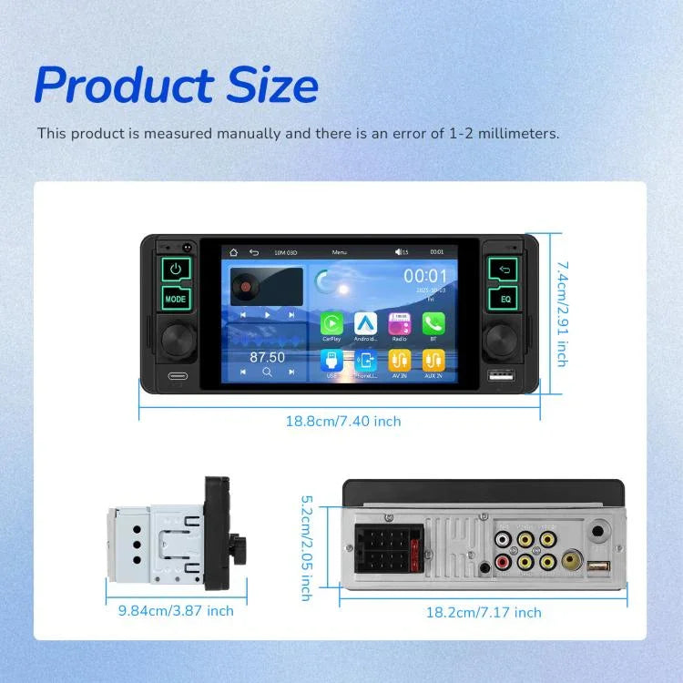 เครื่องเล่น MP5 หน้าจอแนวนอน 5.1 นิ้ว ที่นั่งเดียว พร้อมฟังก์ชัน CarPlay ไร้สาย เครื่องรวมในตัว รุ่นมาตรฐาน, รุ่นมาตรฐาน+กล้อง 12 ดวง