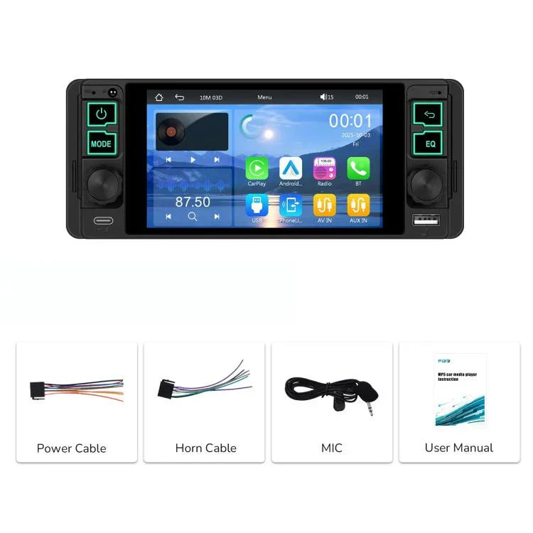 เครื่องเล่น MP5 หน้าจอแนวนอน 5.1 นิ้ว ที่นั่งเดียว พร้อมฟังก์ชัน CarPlay ไร้สาย เครื่องรวมในตัว รุ่นมาตรฐาน, รุ่นมาตรฐาน+กล้อง 12 ดวง
