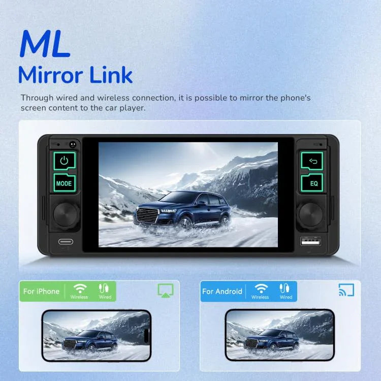 เครื่องเล่น MP5 หน้าจอแนวนอน 5.1 นิ้ว ที่นั่งเดียว พร้อมฟังก์ชัน CarPlay ไร้สาย เครื่องรวมในตัว รุ่นมาตรฐาน, รุ่นมาตรฐาน+กล้อง 12 ดวง