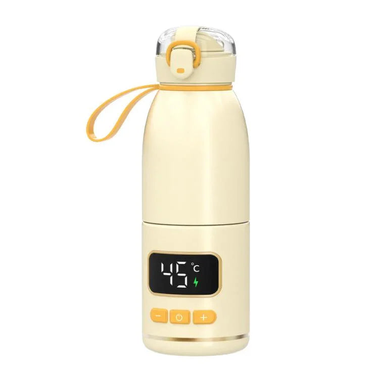เครื่องอุ่นขวดนมเด็กแบบพกพา 450ml แบตเตอรี่ 15000mAh ชาร์จได้ ถ้วยอุ่นไร้สาย 37-55 องศา สแตนเลส แก้ว