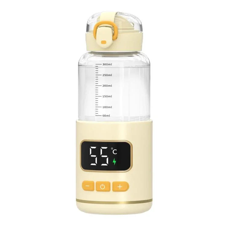 เครื่องอุ่นขวดนมเด็กแบบพกพา 450ml แบตเตอรี่ 15000mAh ชาร์จได้ ถ้วยอุ่นไร้สาย 37-55 องศา สแตนเลส แก้ว