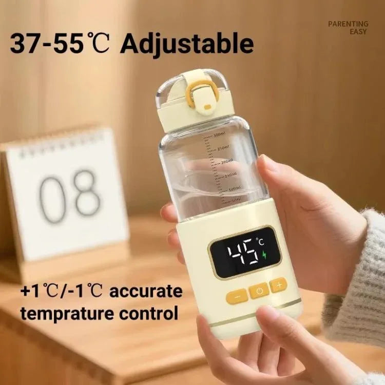 เครื่องอุ่นขวดนมเด็กแบบพกพา 450ml แบตเตอรี่ 15000mAh ชาร์จได้ ถ้วยอุ่นไร้สาย 37-55 องศา สแตนเลส แก้ว
