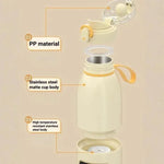 เครื่องอุ่นขวดนมเด็กแบบพกพา 450ml แบตเตอรี่ 15000mAh ชาร์จได้ ถ้วยอุ่นไร้สาย 37-55 องศา สแตนเลส แก้ว