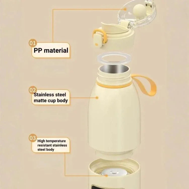 เครื่องอุ่นขวดนมเด็กแบบพกพา 450ml แบตเตอรี่ 15000mAh ชาร์จได้ ถ้วยอุ่นไร้สาย 37-55 องศา สแตนเลส แก้ว