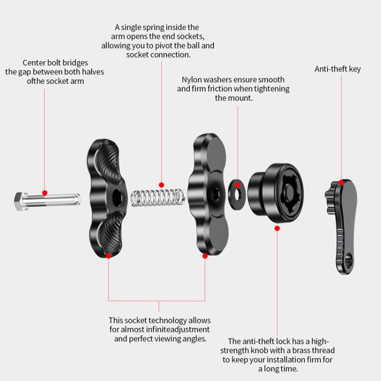 J5 Metal Clamp Arm Anti-Theft Heightening Connecting Rod Phone Mount Height-Extending Accessory, J5 Metal Clamp Arm