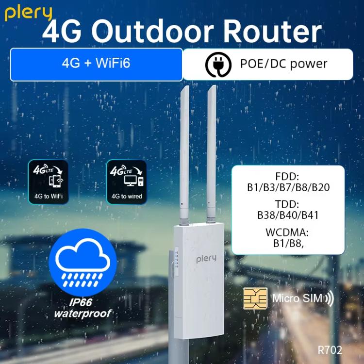 COMFAST Plery R702 เราเตอร์ไร้สาย 4G LTE สำหรับใช้งานกลางแจ้ง กันน้ำ IP66 รองรับซิมการ์ดทั่วไป ปลั๊ก EU, ปลั๊ก US, ปลั๊ก UK, ปลั๊ก AU