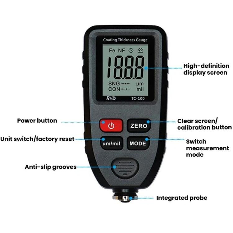 เครื่องวัดความหนาฟิล์มเคลือบความแม่นยำสูง R&D INSTRUMENTS TC-100 สำหรับทดสอบความหนาสีรถยนต์, TC-100