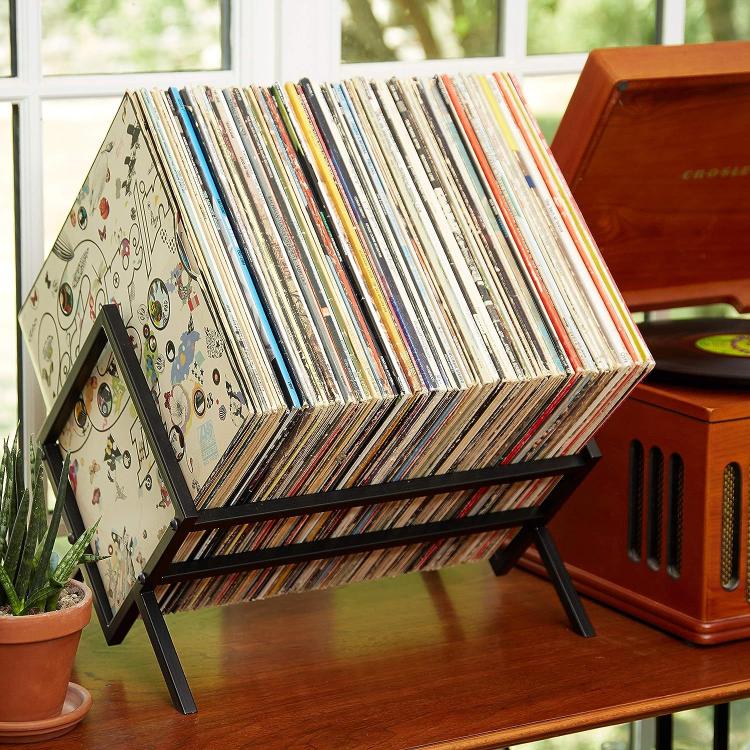 Desktop Iron Bookcase Vinyl Record Magazine Storage Rack, Iron