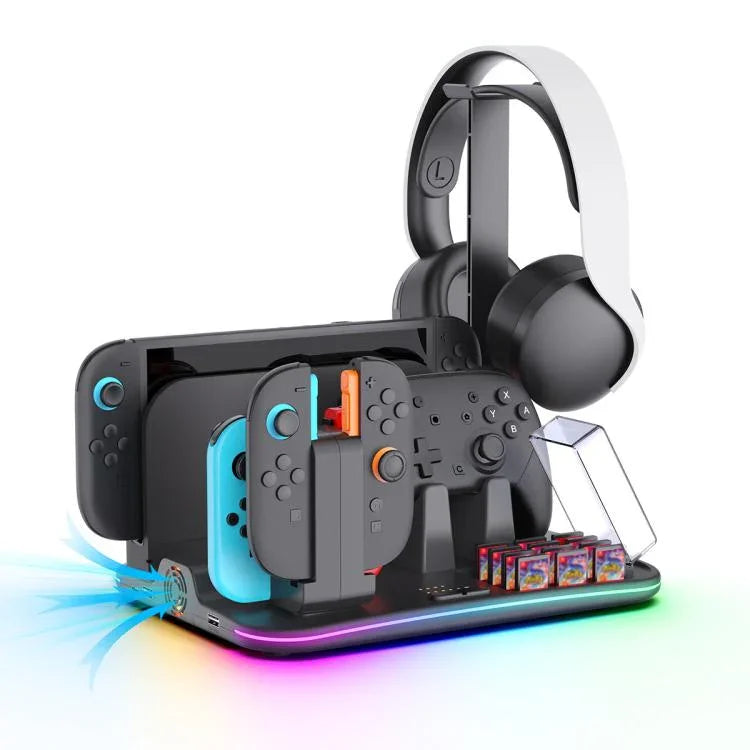 แท่นชาร์จมัลติฟังก์ชัน 12-in-1 ipega สำหรับ Nintendo Switch 2/แท่นชาร์จ Switch Joy-Con, แท่นชาร์จ Pro Controller, พัดลมระบายความร้อน, ที่จัดเก็บเกมและหูฟัง, 12-in-1