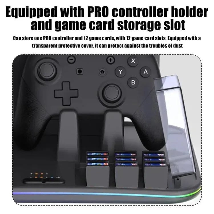 แท่นชาร์จมัลติฟังก์ชัน 12-in-1 ipega สำหรับ Nintendo Switch 2/แท่นชาร์จ Switch Joy-Con, แท่นชาร์จ Pro Controller, พัดลมระบายความร้อน, ที่จัดเก็บเกมและหูฟัง, 12-in-1
