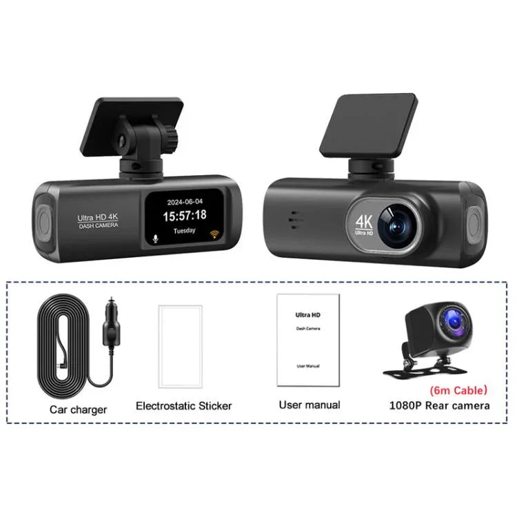 กล้องติดรถยนต์ 4K บันทึกภาพคู่ เชื่อมต่อ WiFi หน้า+หลัง, หน้า+หลัง+ติดตาม GPS, หน้า+ในรถ, หน้า+ในรถ+ติดตาม GPS