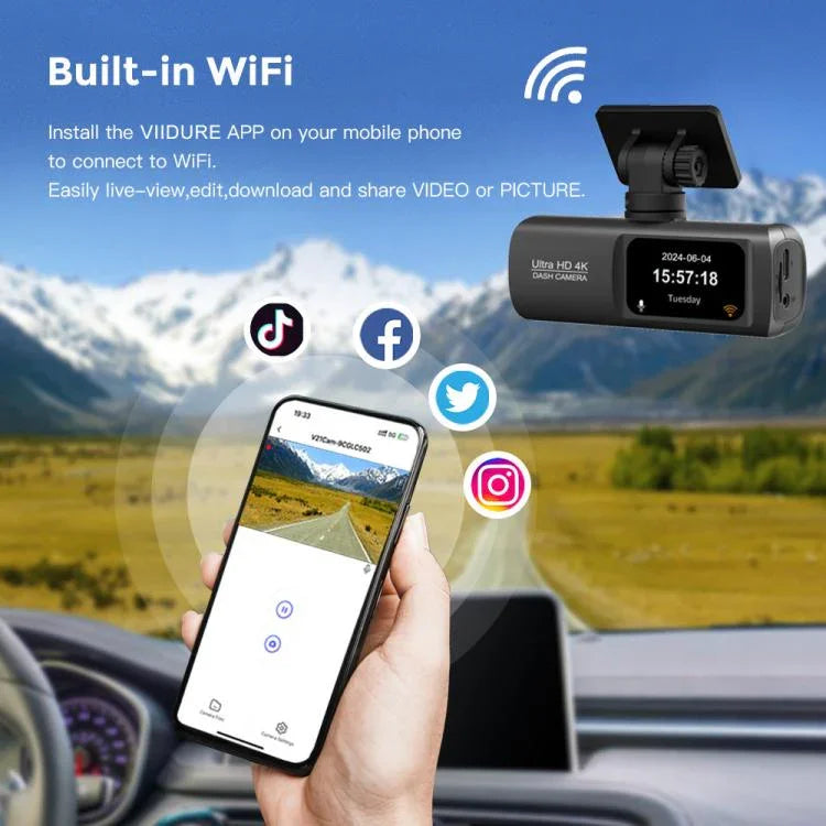 กล้องติดรถยนต์ 4K บันทึกภาพคู่ เชื่อมต่อ WiFi หน้า+หลัง, หน้า+หลัง+ติดตาม GPS, หน้า+ในรถ, หน้า+ในรถ+ติดตาม GPS