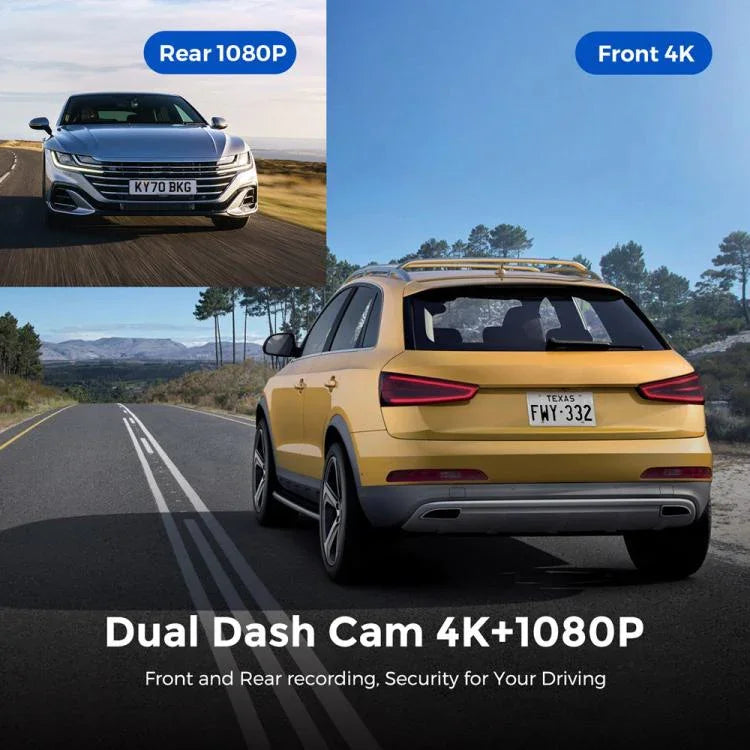กล้องติดรถยนต์ 4K บันทึกภาพคู่ เชื่อมต่อ WiFi หน้า+หลัง, หน้า+หลัง+ติดตาม GPS, หน้า+ในรถ, หน้า+ในรถ+ติดตาม GPS