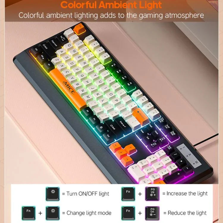 คีย์บอร์ดสาย USB iMICE AK-100 ปุ่มสีบล็อกไฟหลังรุ้ง