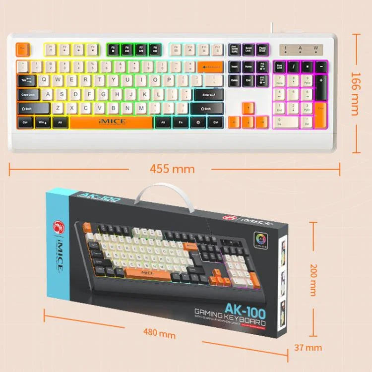 คีย์บอร์ดสาย USB iMICE AK-100 ปุ่มสีบล็อกไฟหลังรุ้ง