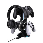แท่นวางเกมมัลติฟังก์ชันสำหรับหูฟังและจอยสติ๊ก 4 ตัว พร้อมพอร์ตชาร์จ USB คู่และไฟ RGB