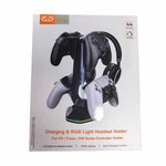 แท่นวางเกมมัลติฟังก์ชันสำหรับหูฟังและจอยสติ๊ก 4 ตัว พร้อมพอร์ตชาร์จ USB คู่และไฟ RGB