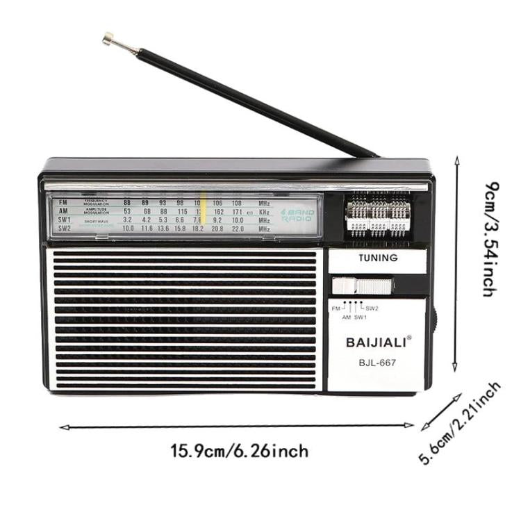 วิทยุพกพาหลายคลื่น FM AM SW พร้อมปุ่มปรับอิสระ BAIJIALI BJL-667, BAIJIALI BJL-667