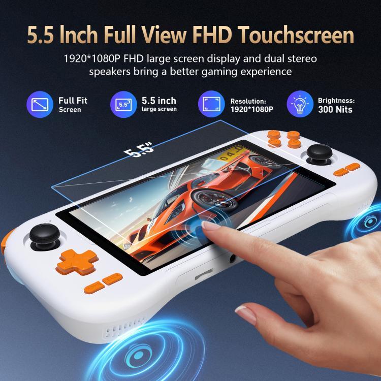 เครื่องเกม K56 Retro พร้อมหน้าจอสัมผัส 5.5 นิ้ว ระบบ Android 14 OS, ES-DE Frontend สำหรับเล่นเกมเร็วขึ้น, ไม่มีการ์ดเกม, 6+128G