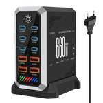 แท่นชาร์จเดสก์ท็อปกำลังสูง 660W แบบพอร์ตหลายช่อง 6 Type-C + 4 USB ชาร์จด้วยกัลเลียมไนไตรด์, ปลั๊ก US, UK, EU, AU