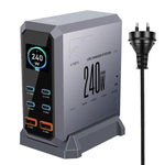 แท่นชาร์จแบบพอร์ตหลายช่อง 4 Type-C + 2 USB 240W พร้อมจอแสดงผลแบบไดนามิก กัลเลียมไนไตรด์, ปลั๊ก AU, US, EU, UK