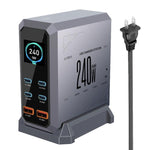 แท่นชาร์จแบบพอร์ตหลายช่อง 4 Type-C + 2 USB 240W พร้อมจอแสดงผลแบบไดนามิก กัลเลียมไนไตรด์, ปลั๊ก AU, US, EU, UK
