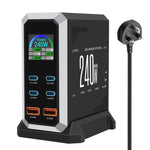 แท่นชาร์จแบบพอร์ตหลายช่อง 4 Type-C + 2 USB 240W พร้อมจอแสดงผลแบบไดนามิก กัลเลียมไนไตรด์, ปลั๊ก AU, US, EU, UK